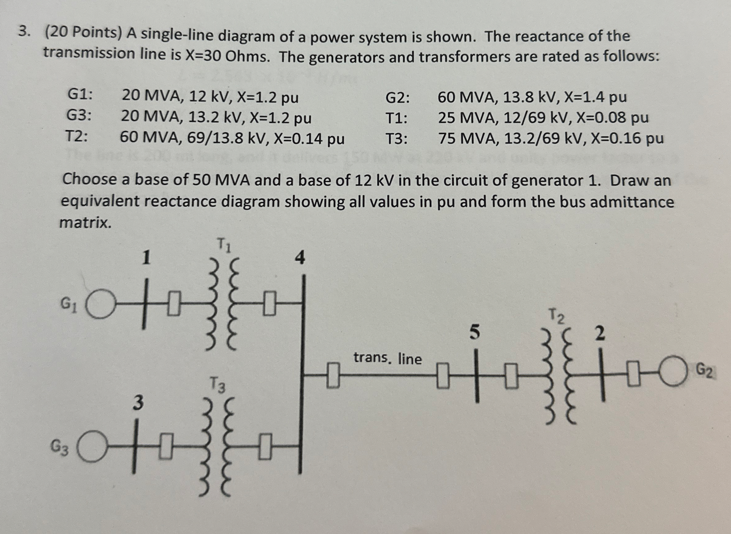 ( 2 0 Points ) A single - line diagram of a power