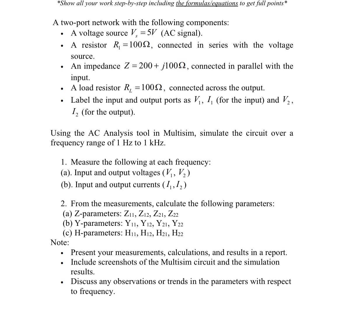 A two - port network with the following