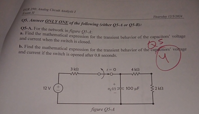 EGR 2 9 0 : Analog Circuit Analysis I Exam II