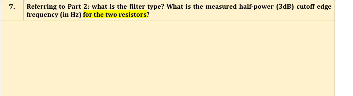 Referring to Part 2 : what is the filter type?