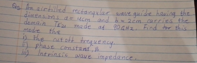 An airfilled rectangular wave guide having the