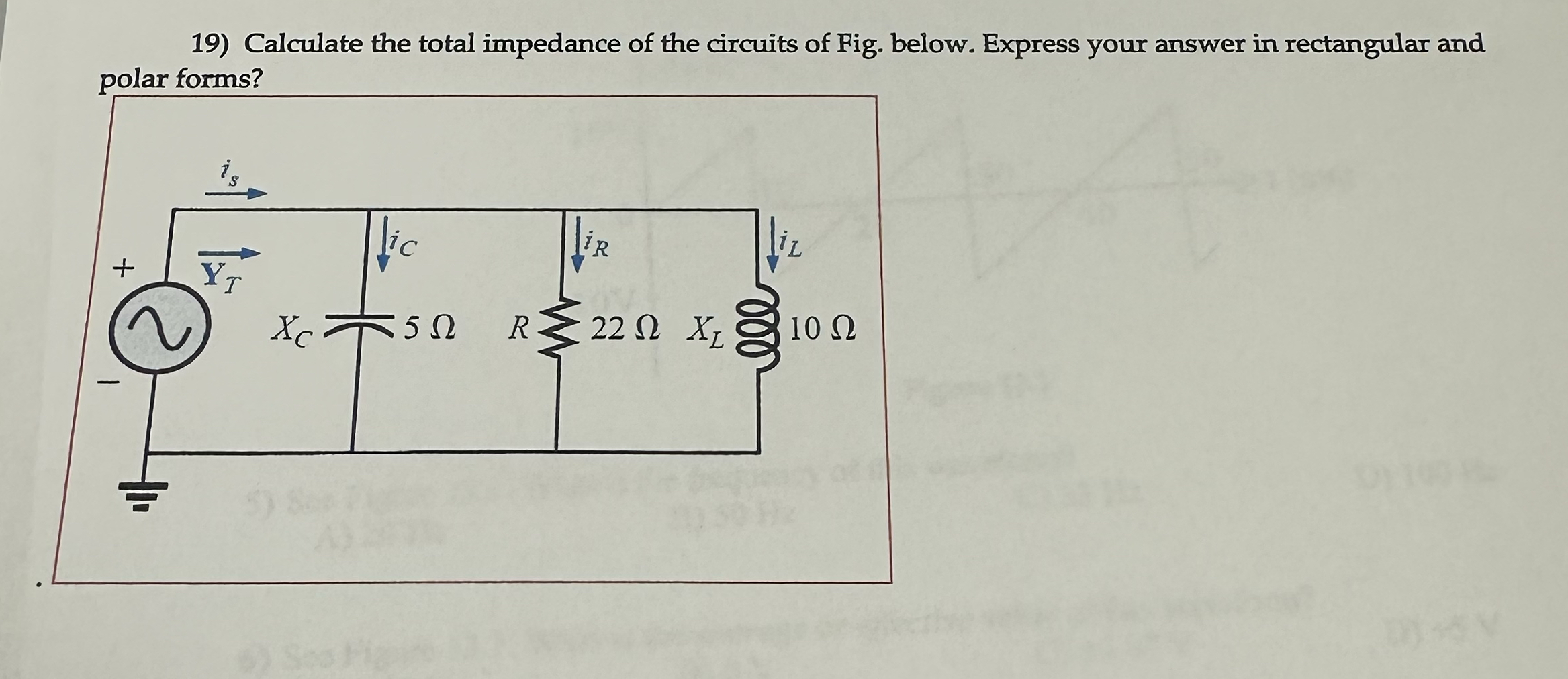 Calculate the total impedance of the circuits of