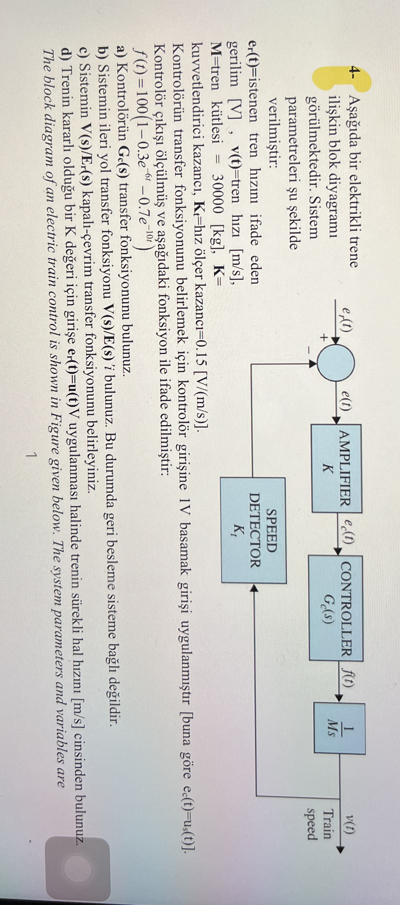 4 - A a da bir elektrikli trene ili kin blok