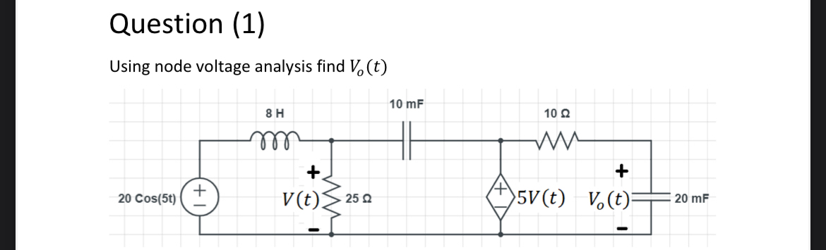 Question ( 1 ) Using node voltage analysis find V