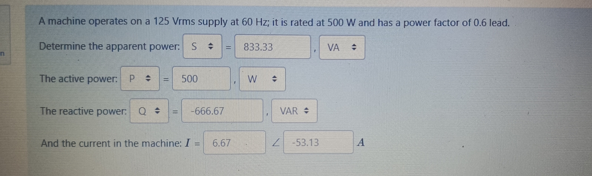 A machine operates on a 1 2 5 Vrms supply at 6 0