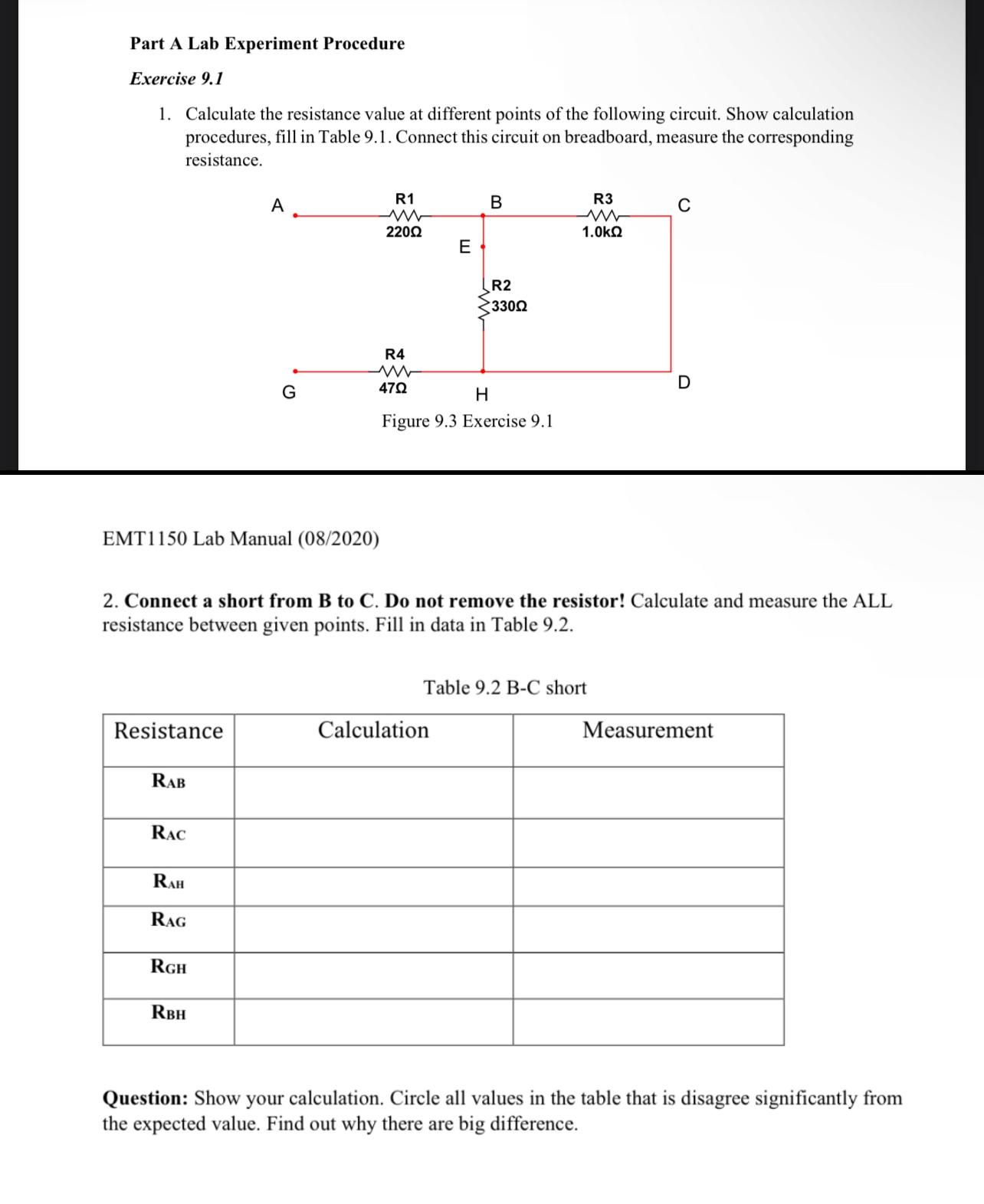 Part A Lab Experiment Procedure Exercise 9 . 1