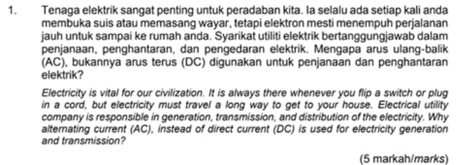 1 . Tenaga elektrik sangat penting untuk