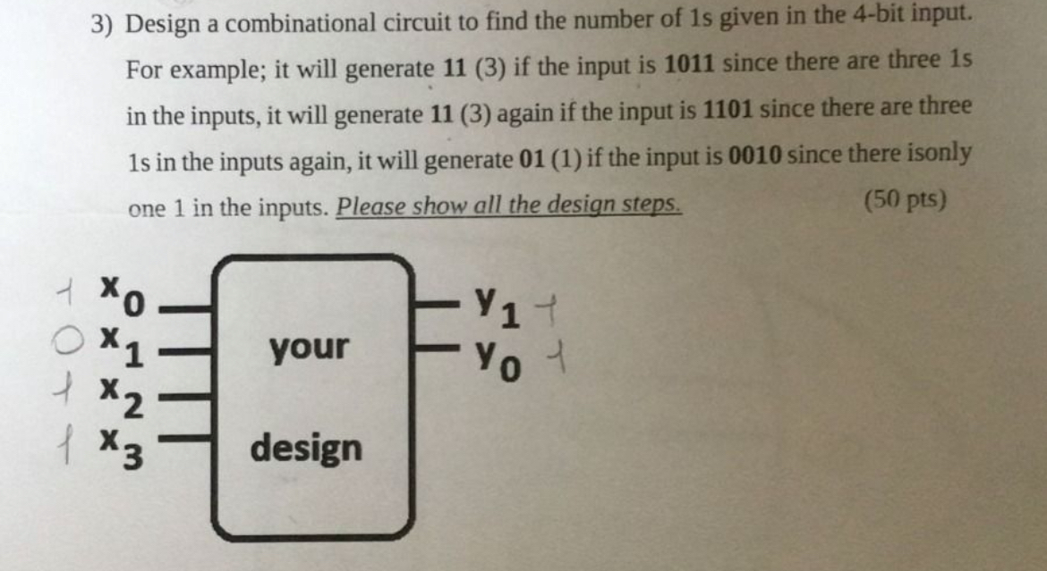 Design a combinational circuit to find the number