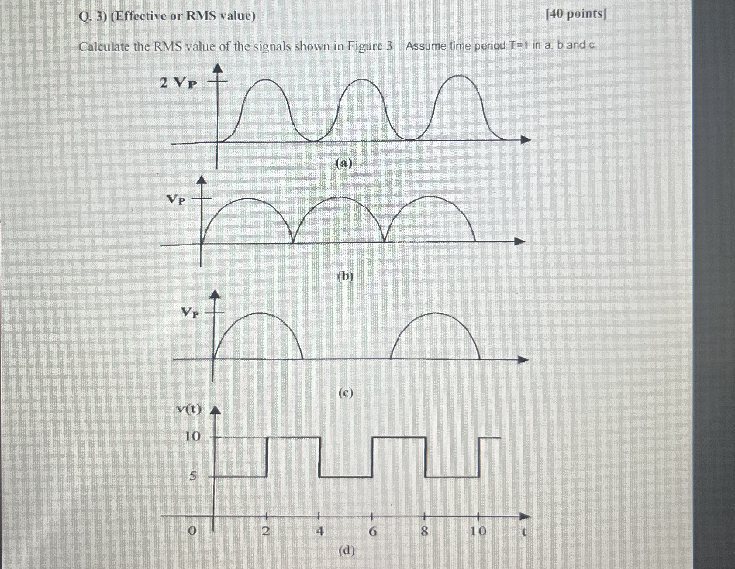 Q . 3 ) ( Effective or RMS value ) [ 4 0 points ]