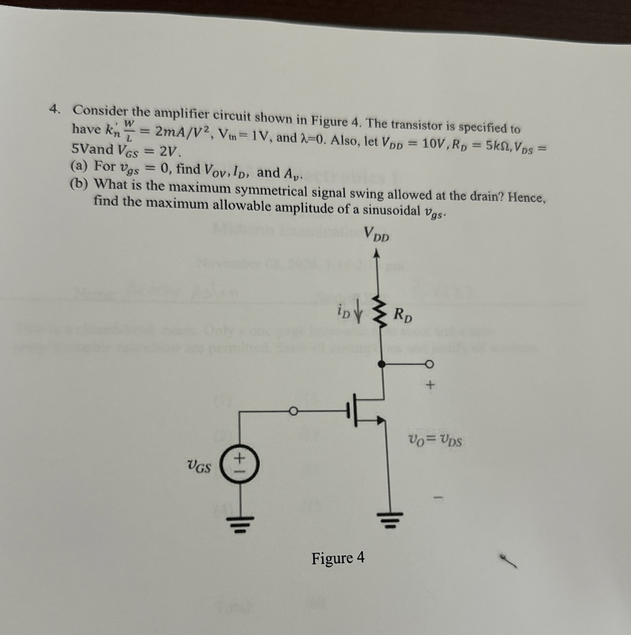 Consider the amplifier circuit shown in Figure 4