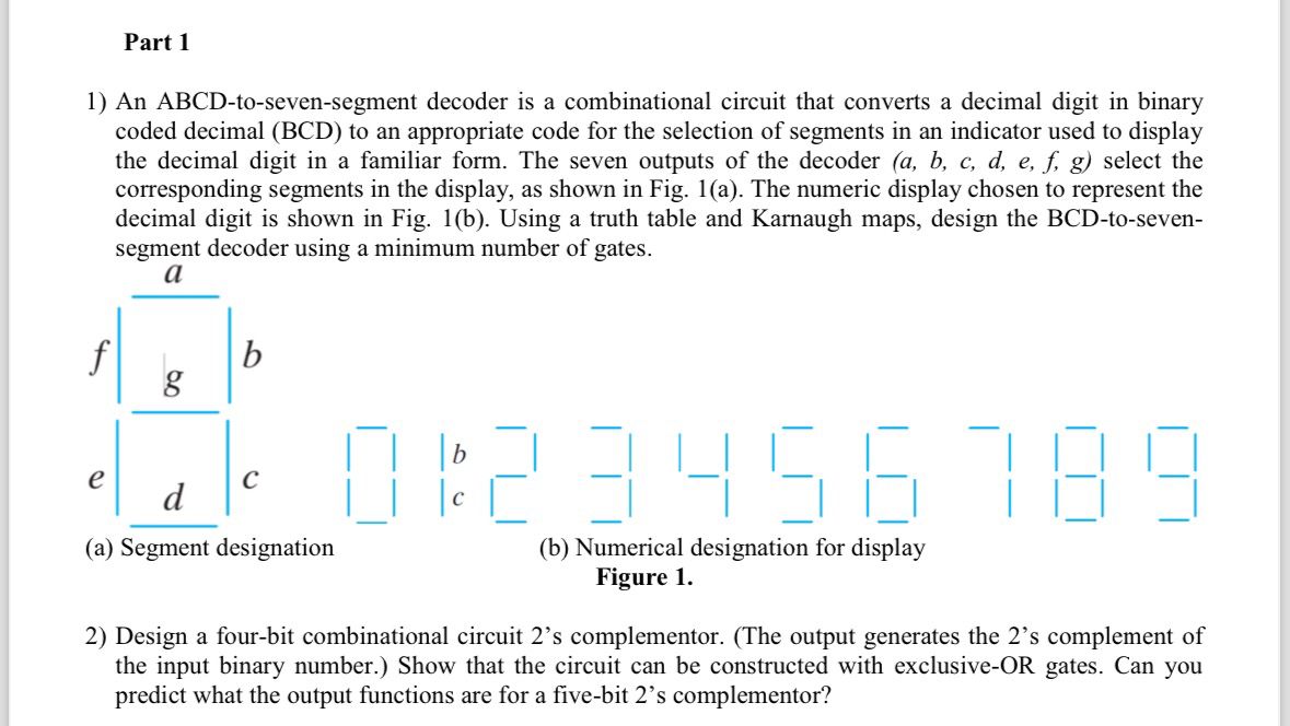 Part 1 1 ) An ABCD - to - seven - segment decoder