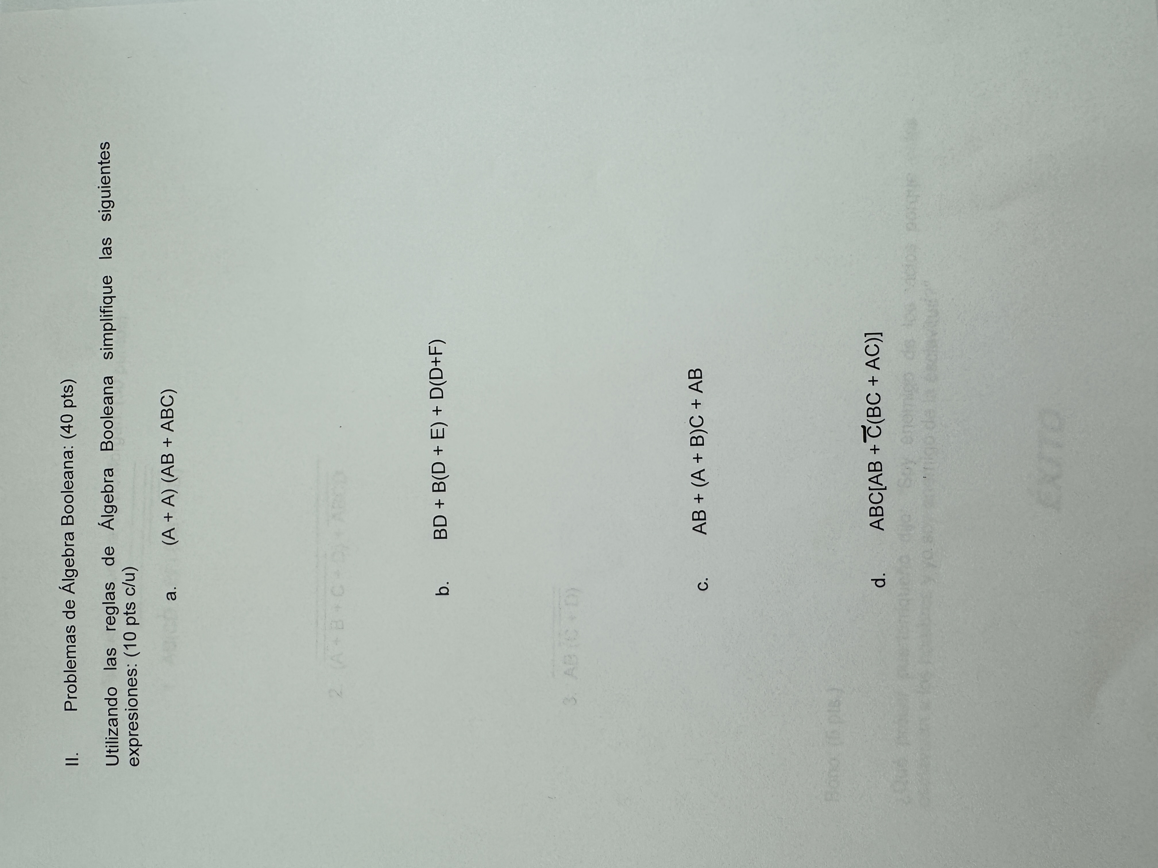 II . Problemas de lgebra Booleana: ( 4 0 pts )