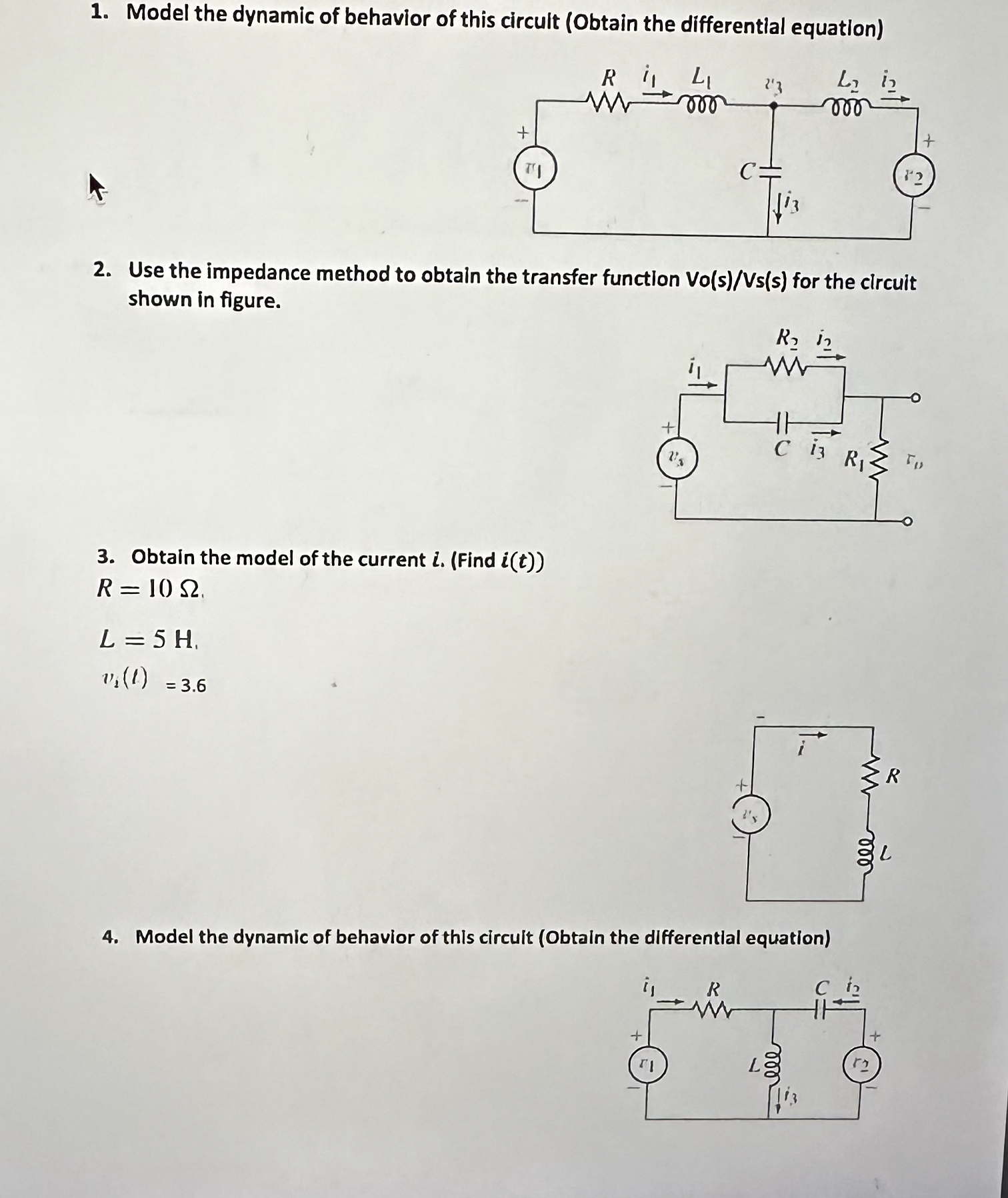 Model the dynamic of behavior of this circult (
