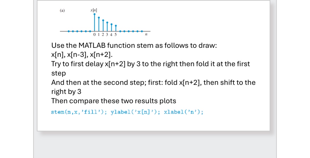 Use the MATLAB function stem as follows to draw: