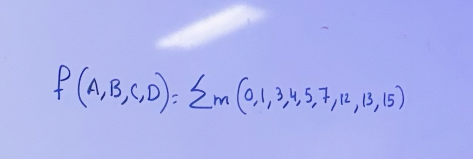 f ( A , B , C , D ) = m ? ( 0 , 1 , 3 , 4 , 5 , 7