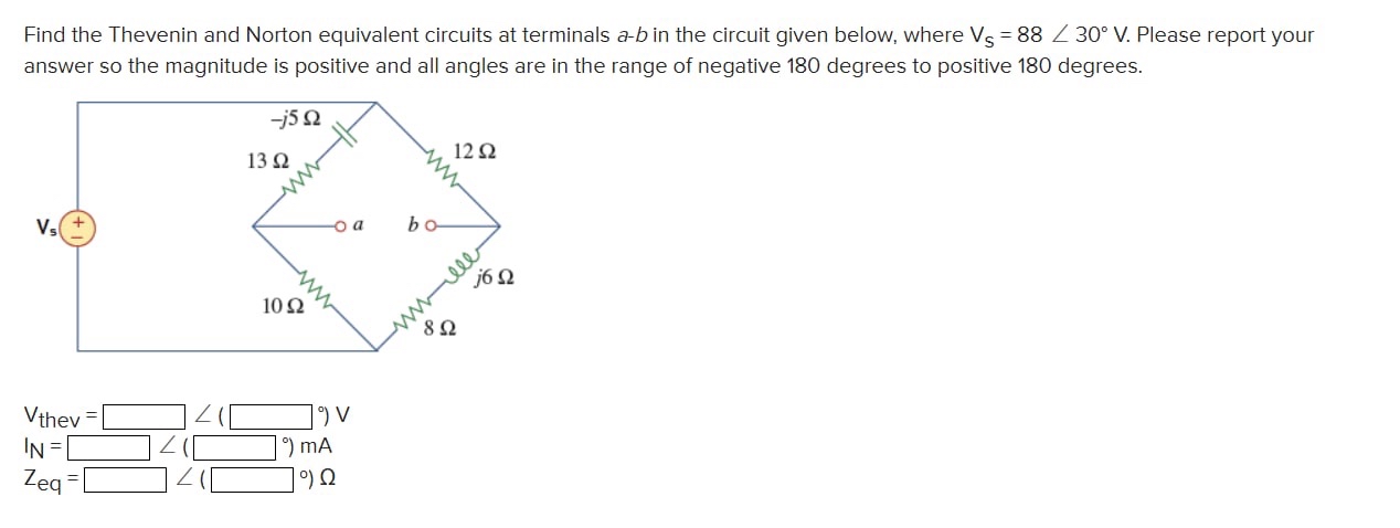 Find the Thevenin and Norton equivalent circuits