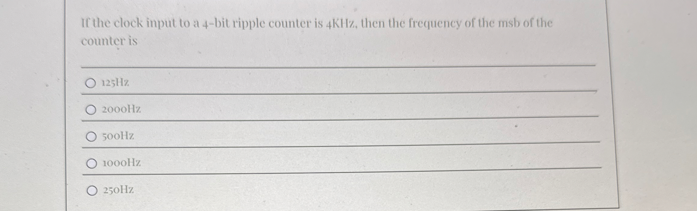 If the clock input to a 4 - bit ripple counter is