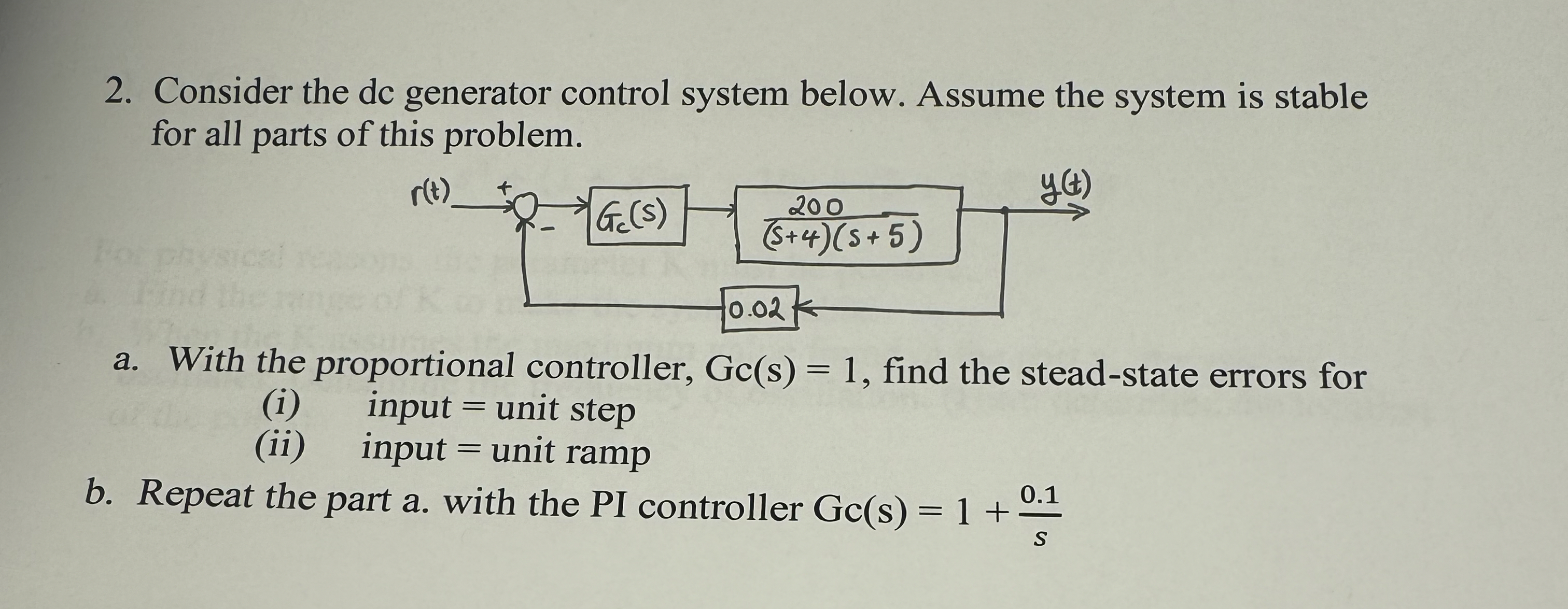 Consider the dc generator control system below.