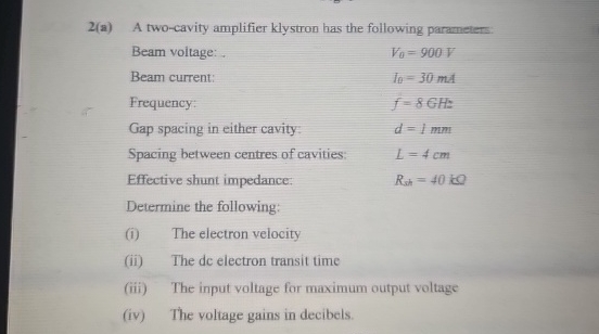 2 ( a ) A two - cavity amplifier klystron has the