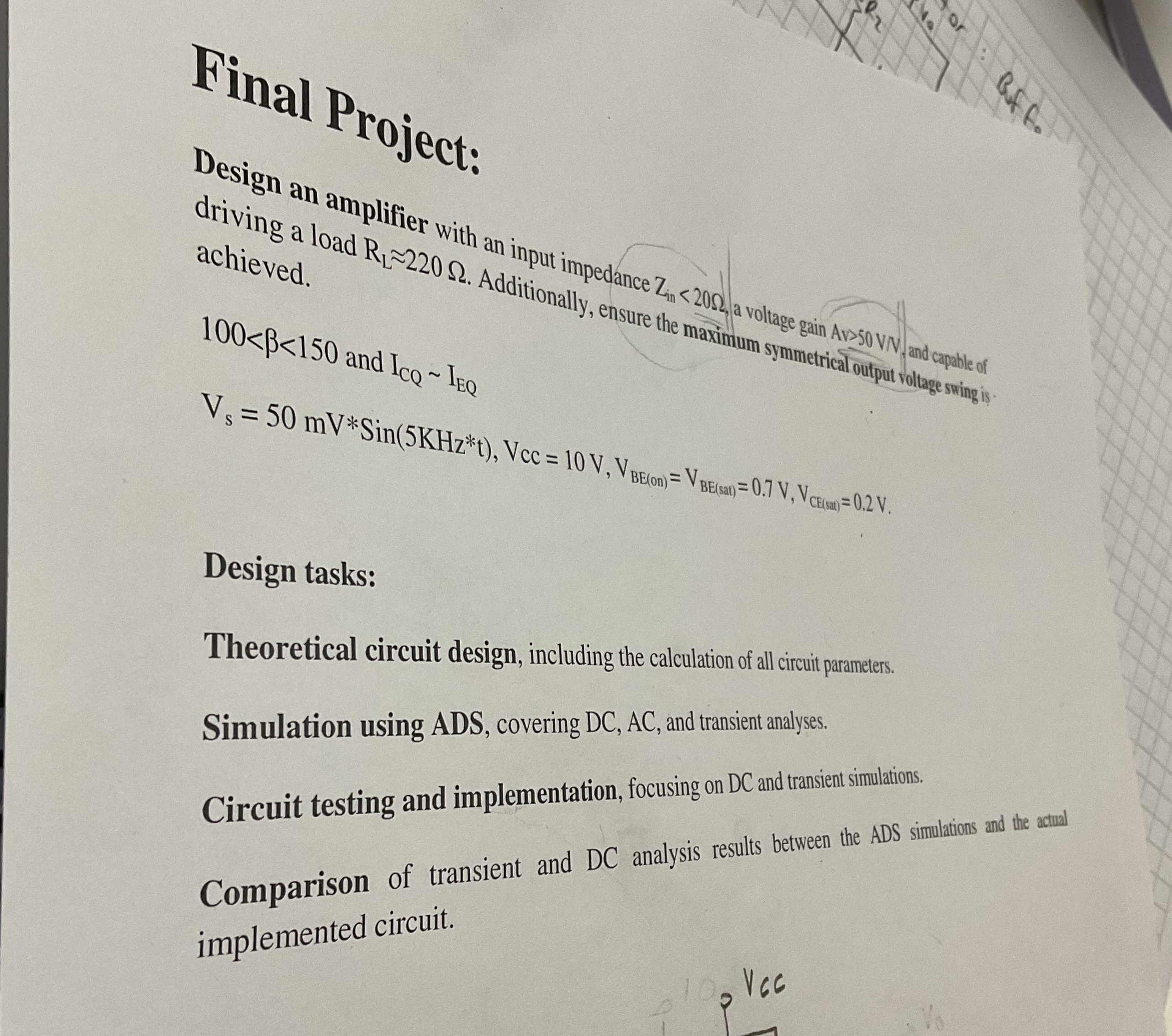 Final Project: Design an amplifier with an input