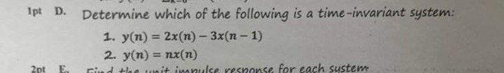 1 pt D . Determine which of the following is a