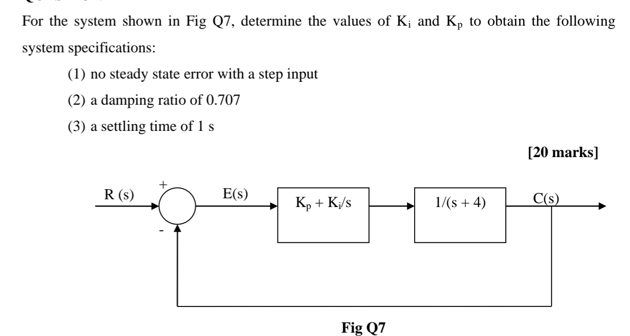 For the system shown in Fig Q 7 , determine the