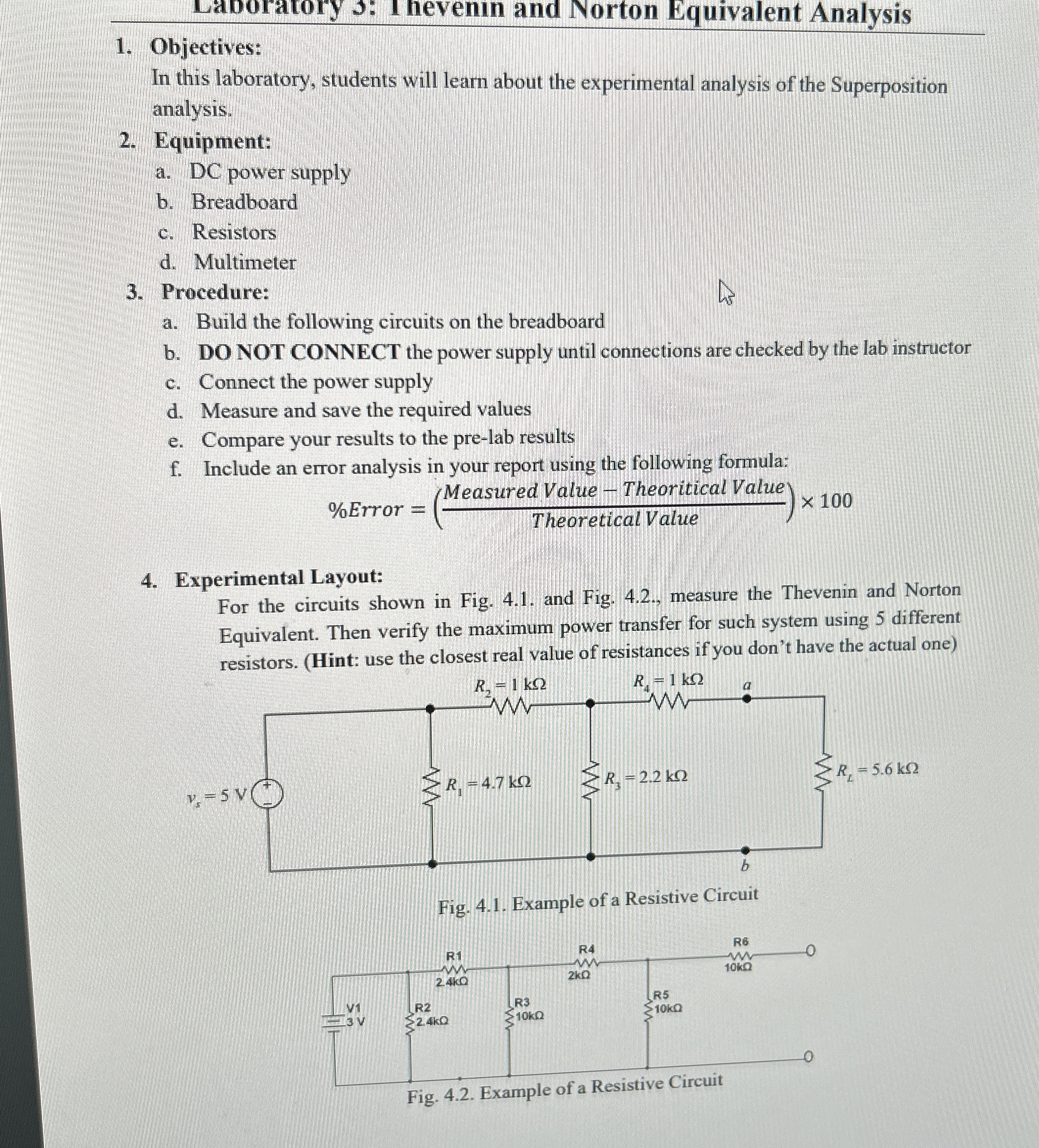 Laboratory 3 : Thevenin and Norton Equivalent