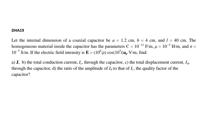 DHA 1 9 Let the internal dimension of a coaxial