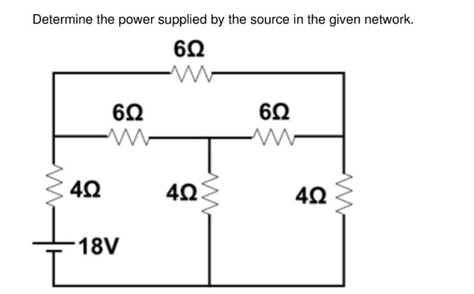 Determine the power supplied by the source in the