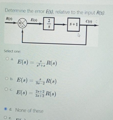 Determine the error E ( s ) , relative to the