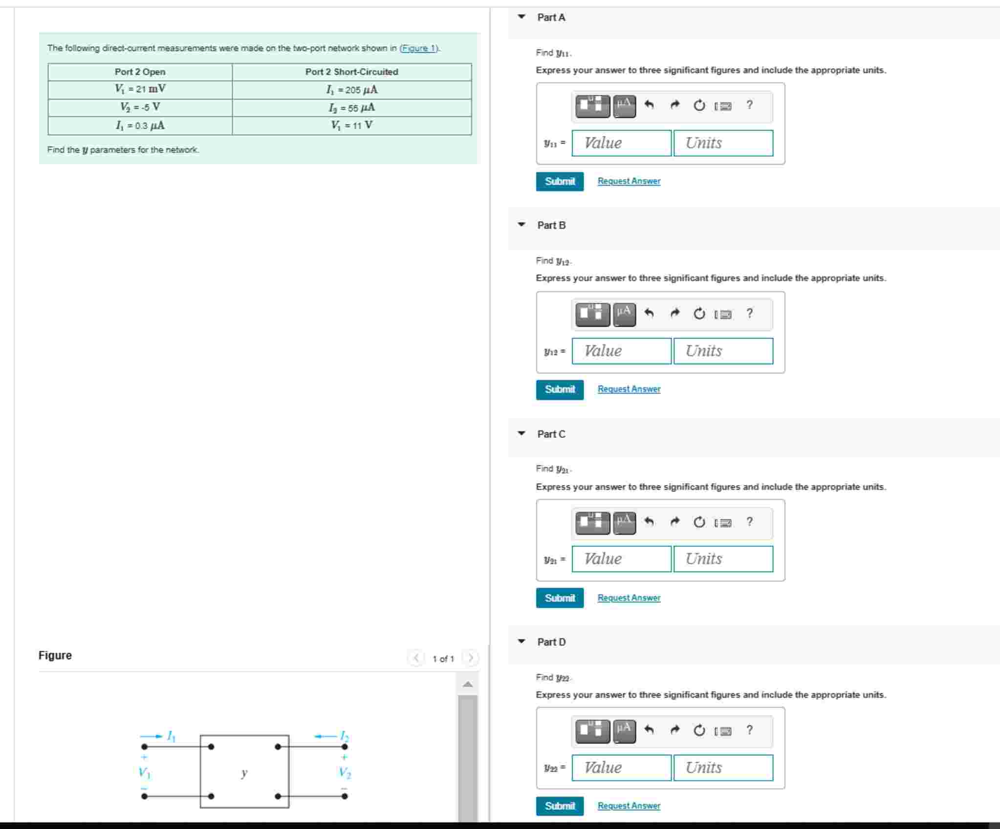 The following direct - current measurements were