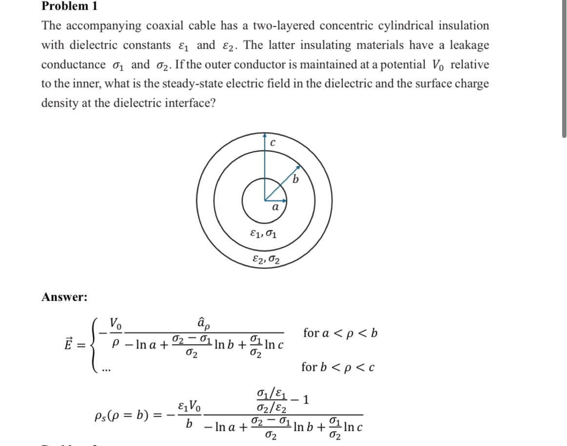 Problem 1 The accompanying coaxial cable has a