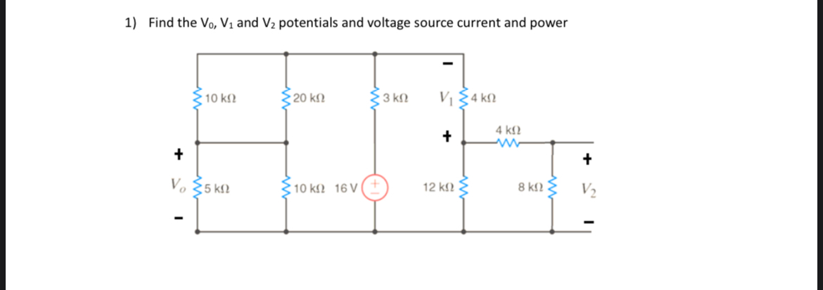 Find the V 0 , V 1 and V 2 potentials and voltage