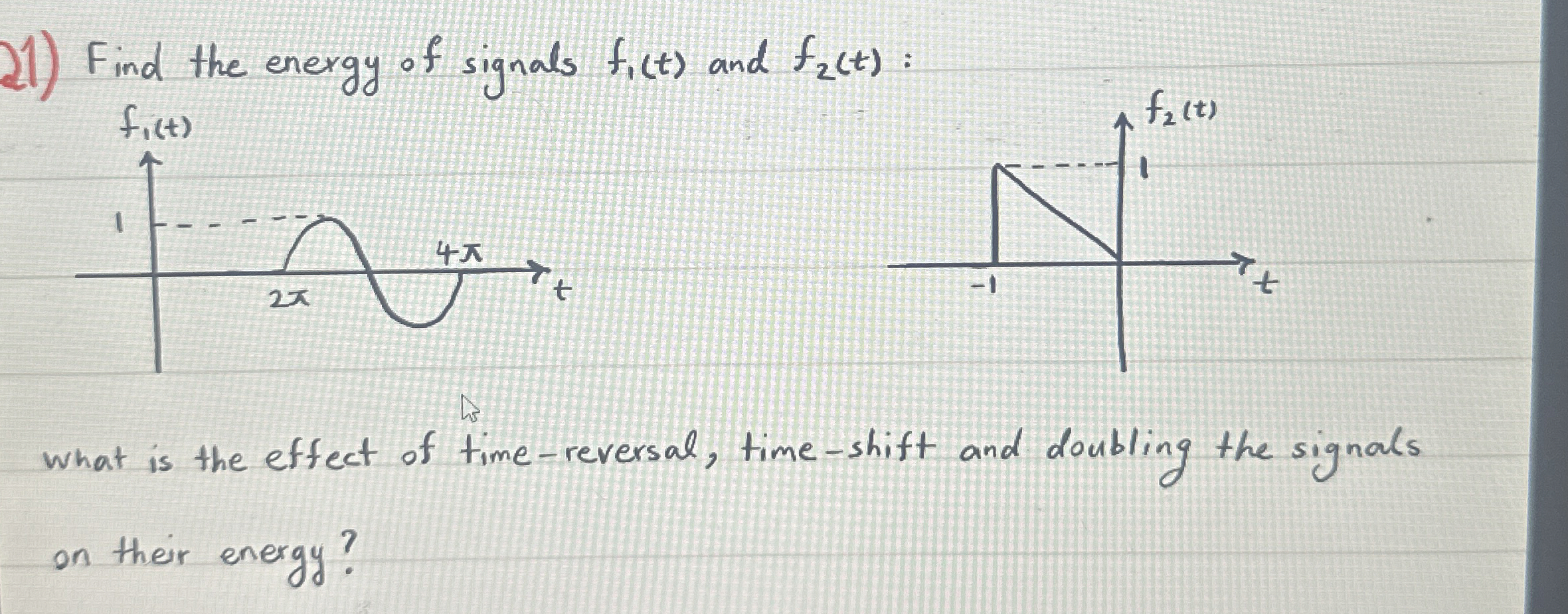 Find the energy of signals f 1 ( t ) and f 2 ( t