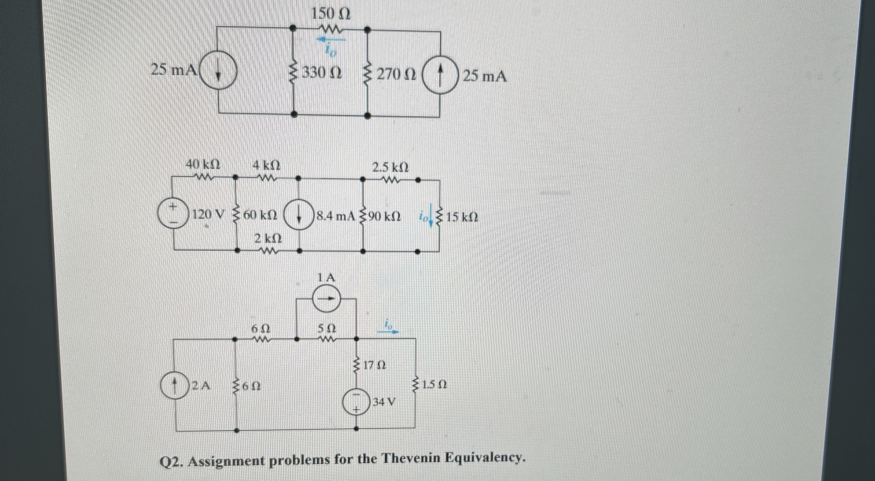 Q 2 . Assignment problems for the Thevenin