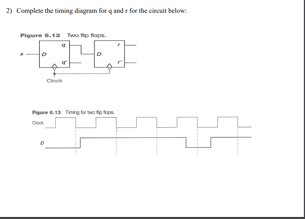 2 ) Complete the timing diagram for \ ( q \ ) and