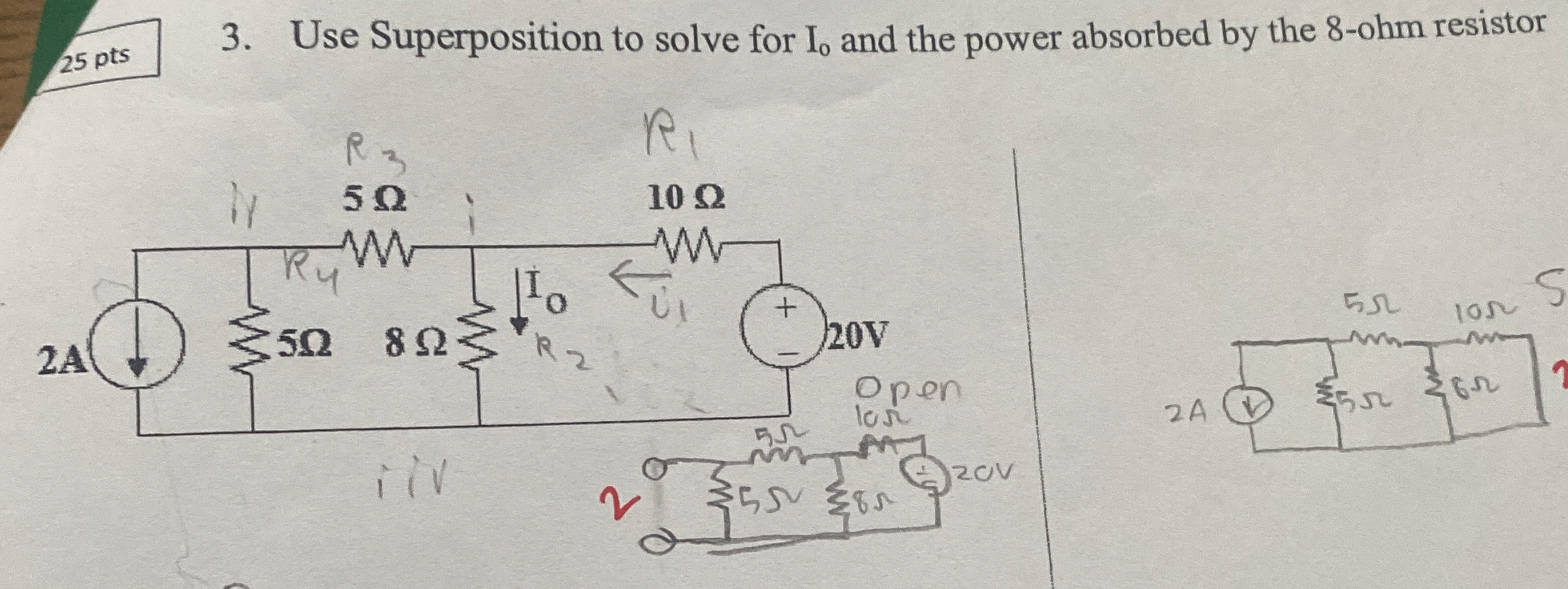 2 5 pts 3 . Use Superposition to solve for I 0