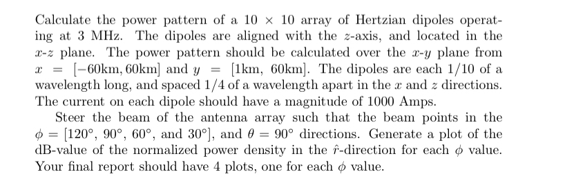 Calculate the power pattern of a 1 0 1 0 array of