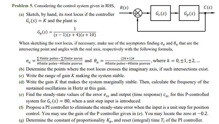 Problem 5 . Considering the control system given