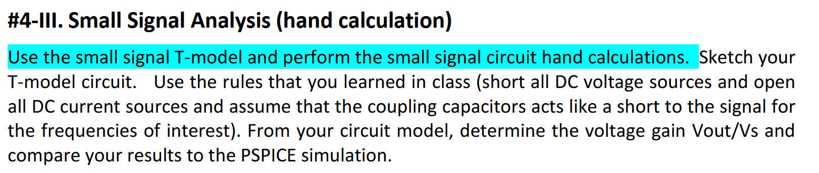 \ # 4 - III. Small Signal Analysis ( hand