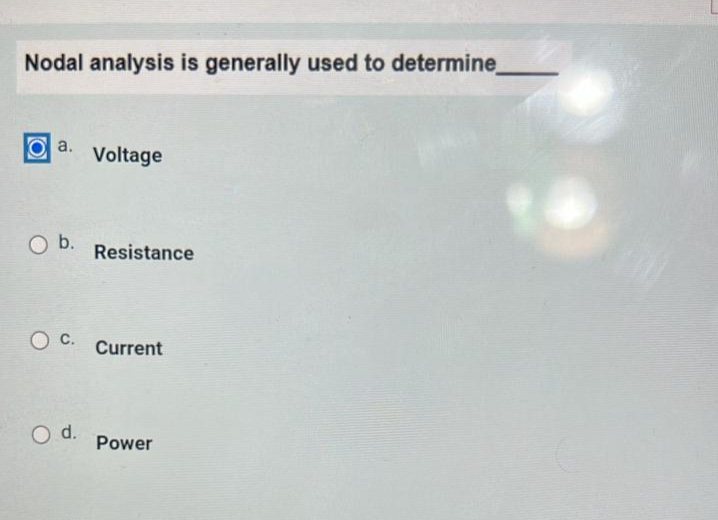 Nodal analysis is generally used to determinea.