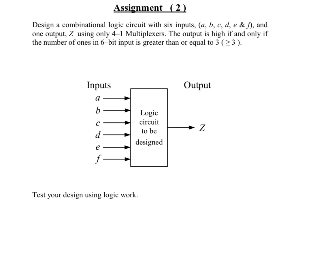 Assignment ( 2 ) Design a combinational logic