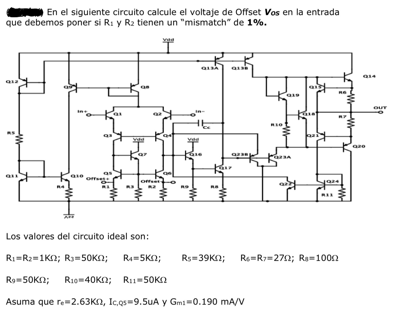 In the following circuit calculate the offset