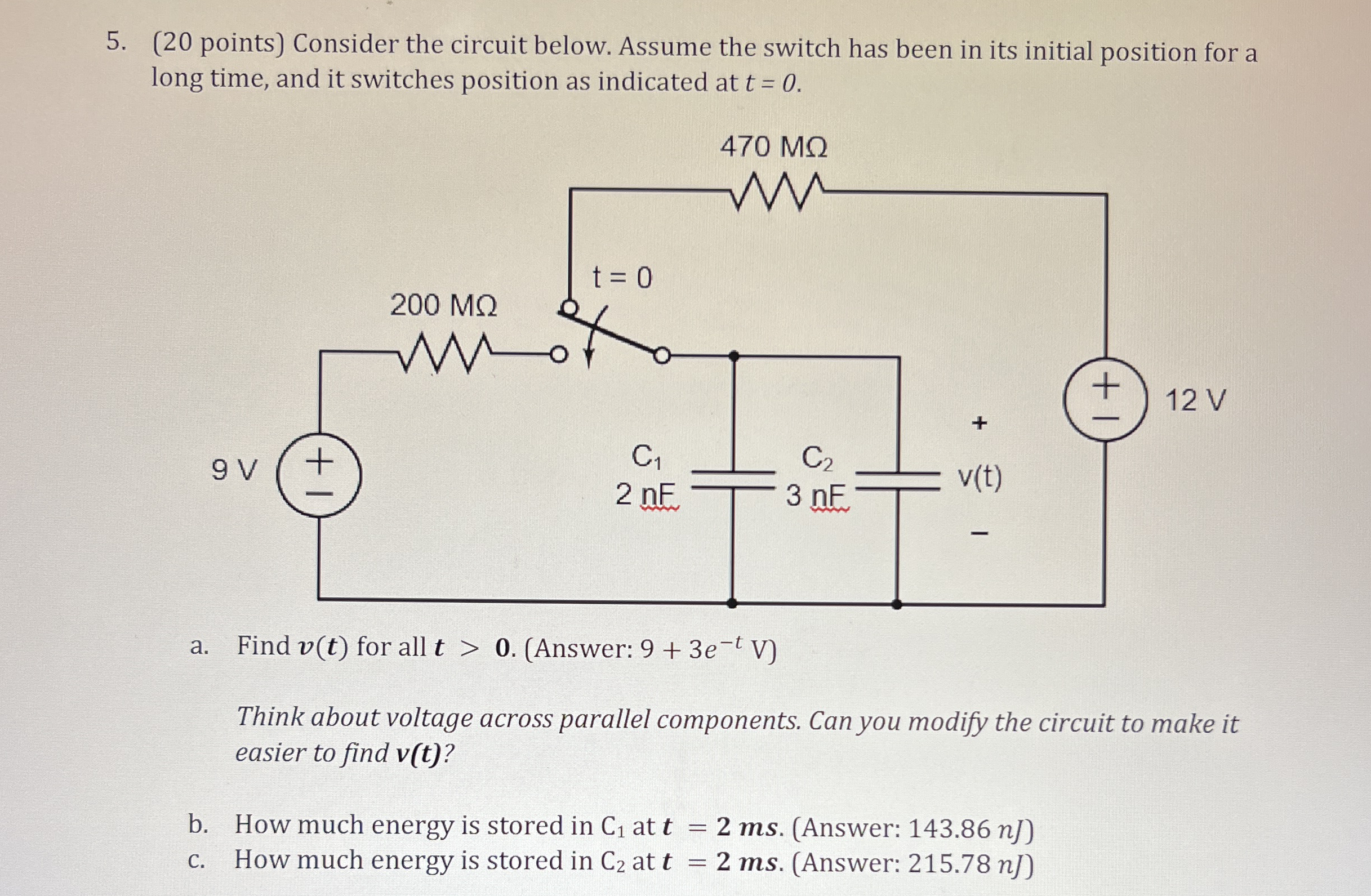 ( 2 0 points ) Consider the circuit below. Assume