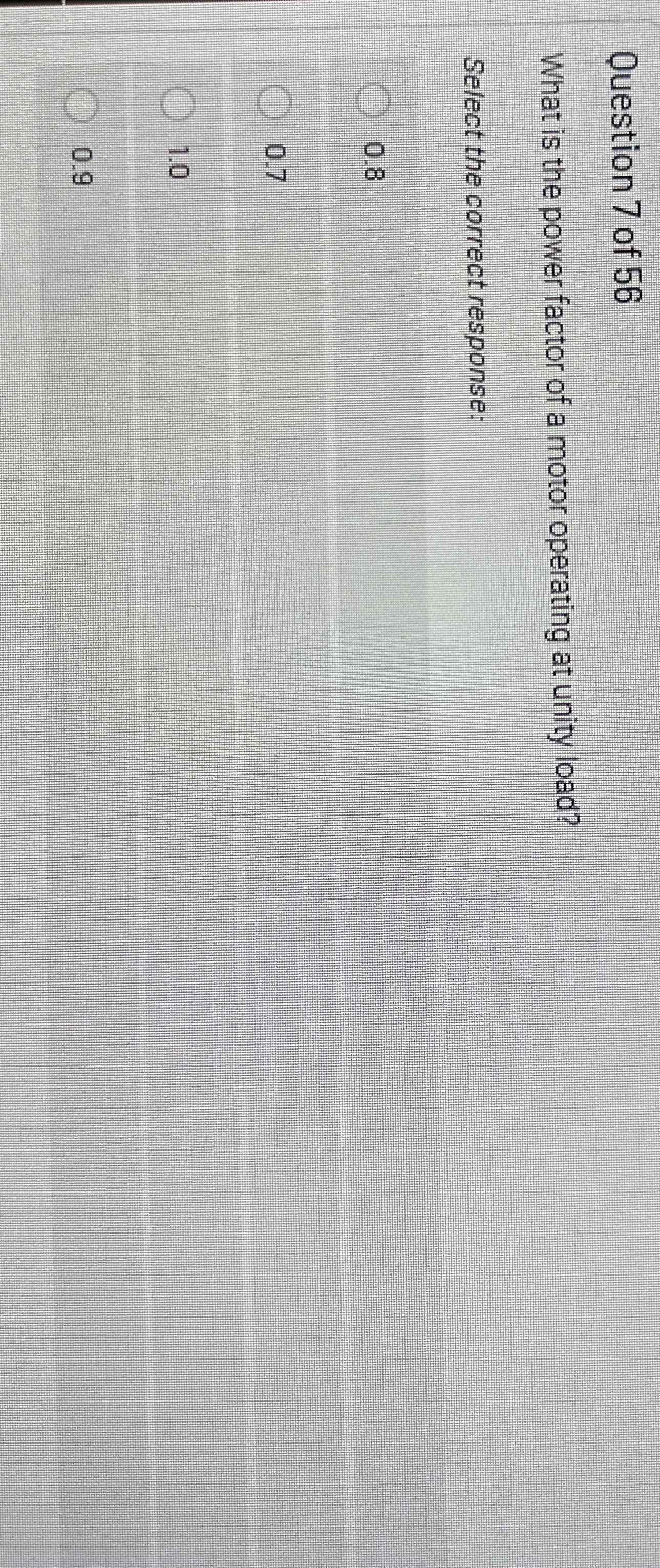 Question 7 of 5 6 What is the power factor of a