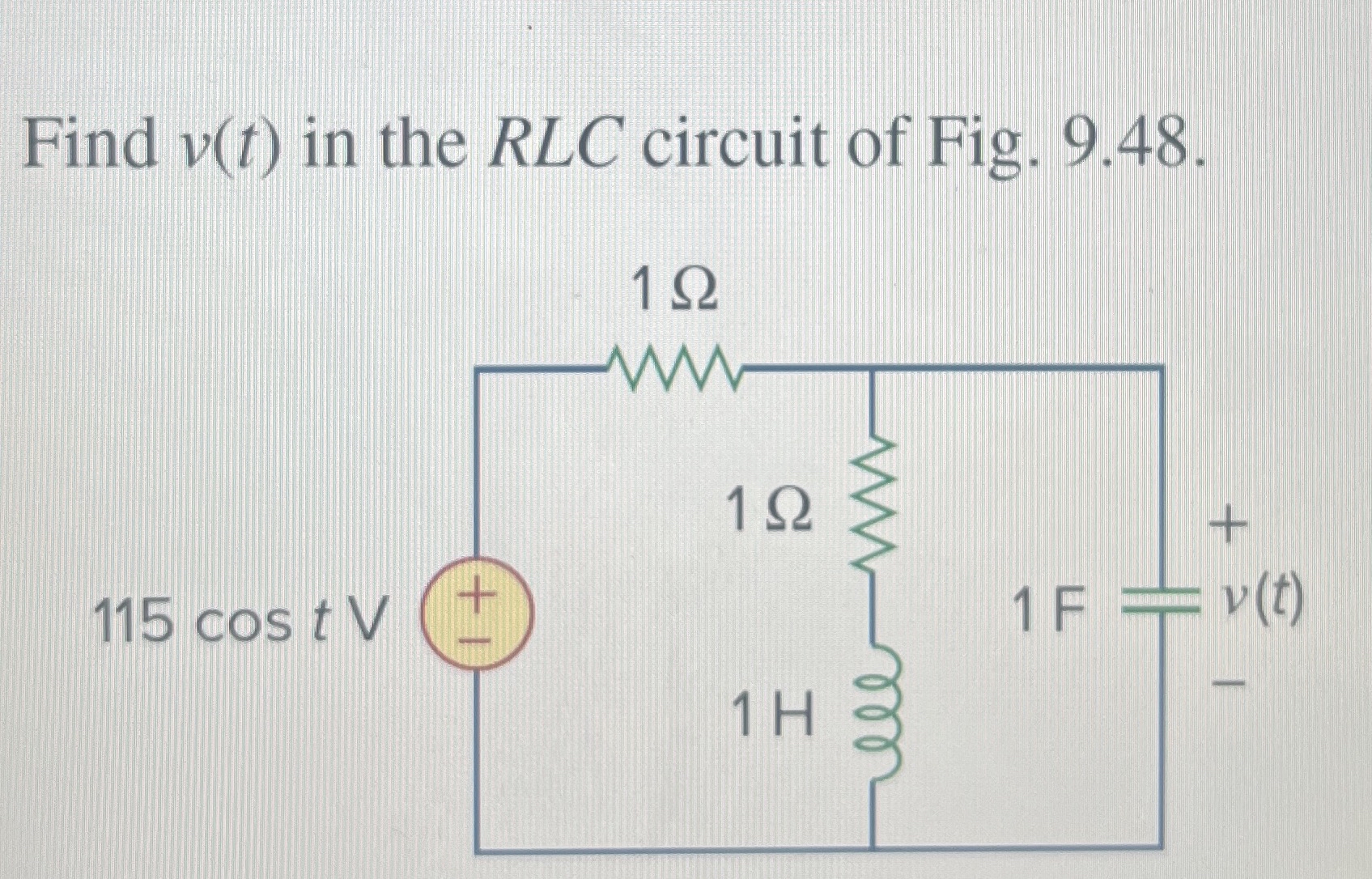 Find v ( t ) in the R L C circuit of Fig. 9 . 4 8
