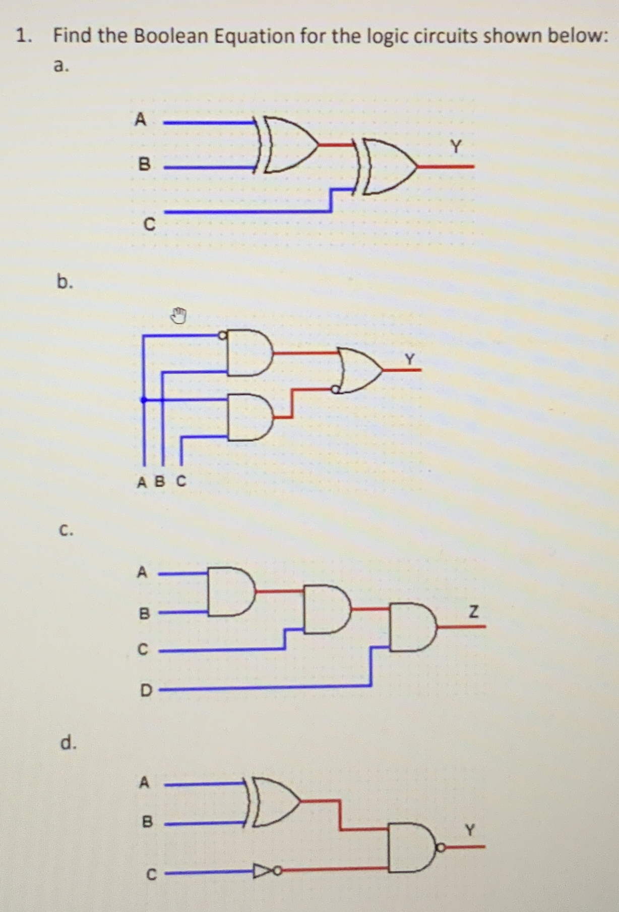 Find the Boolean Equation for the logic circuits