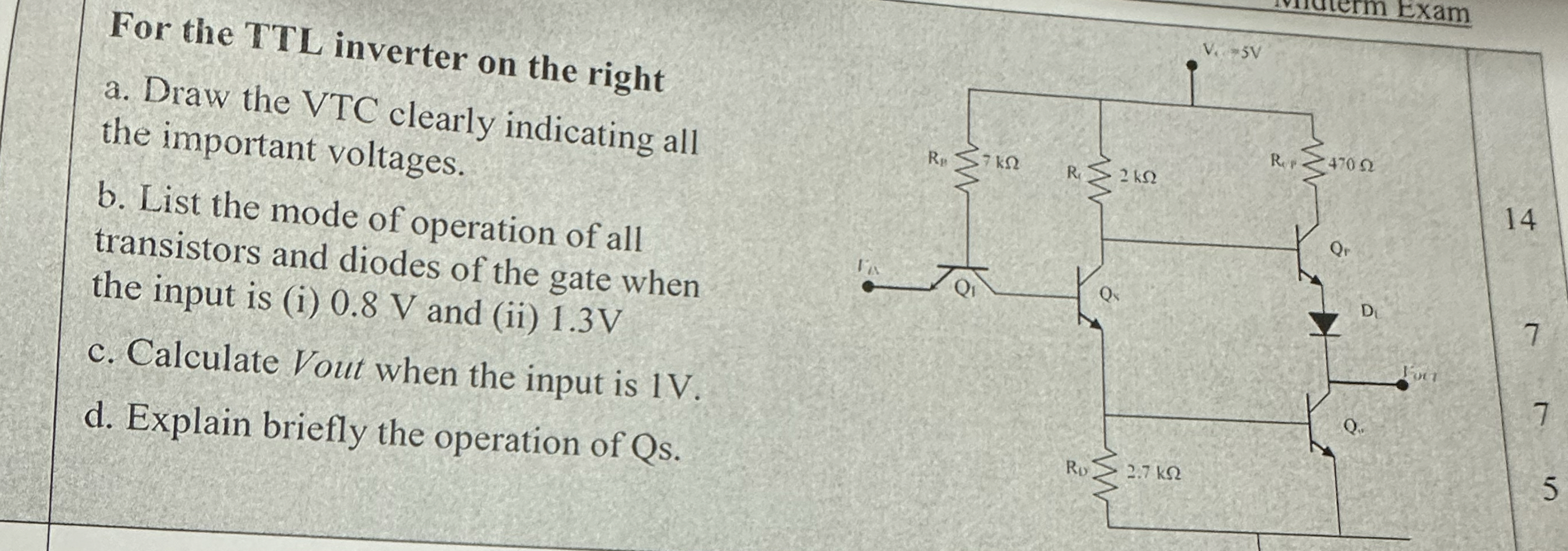 For the TTL inverter on the right a . Draw the