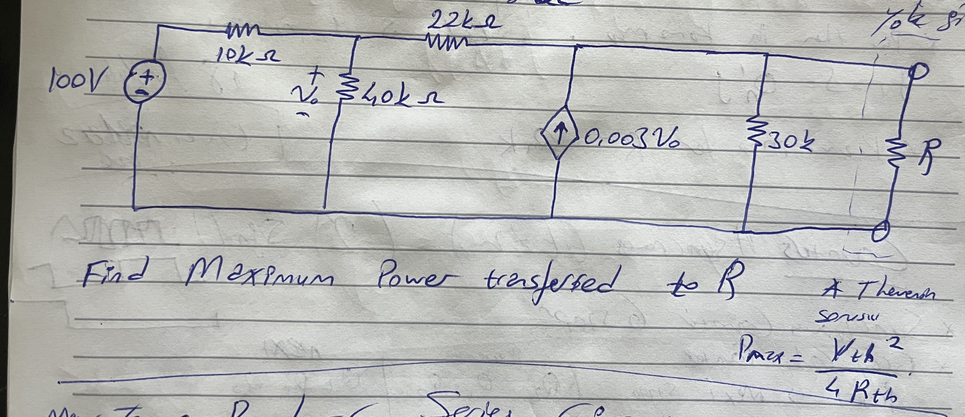 Find Max power transferred to R