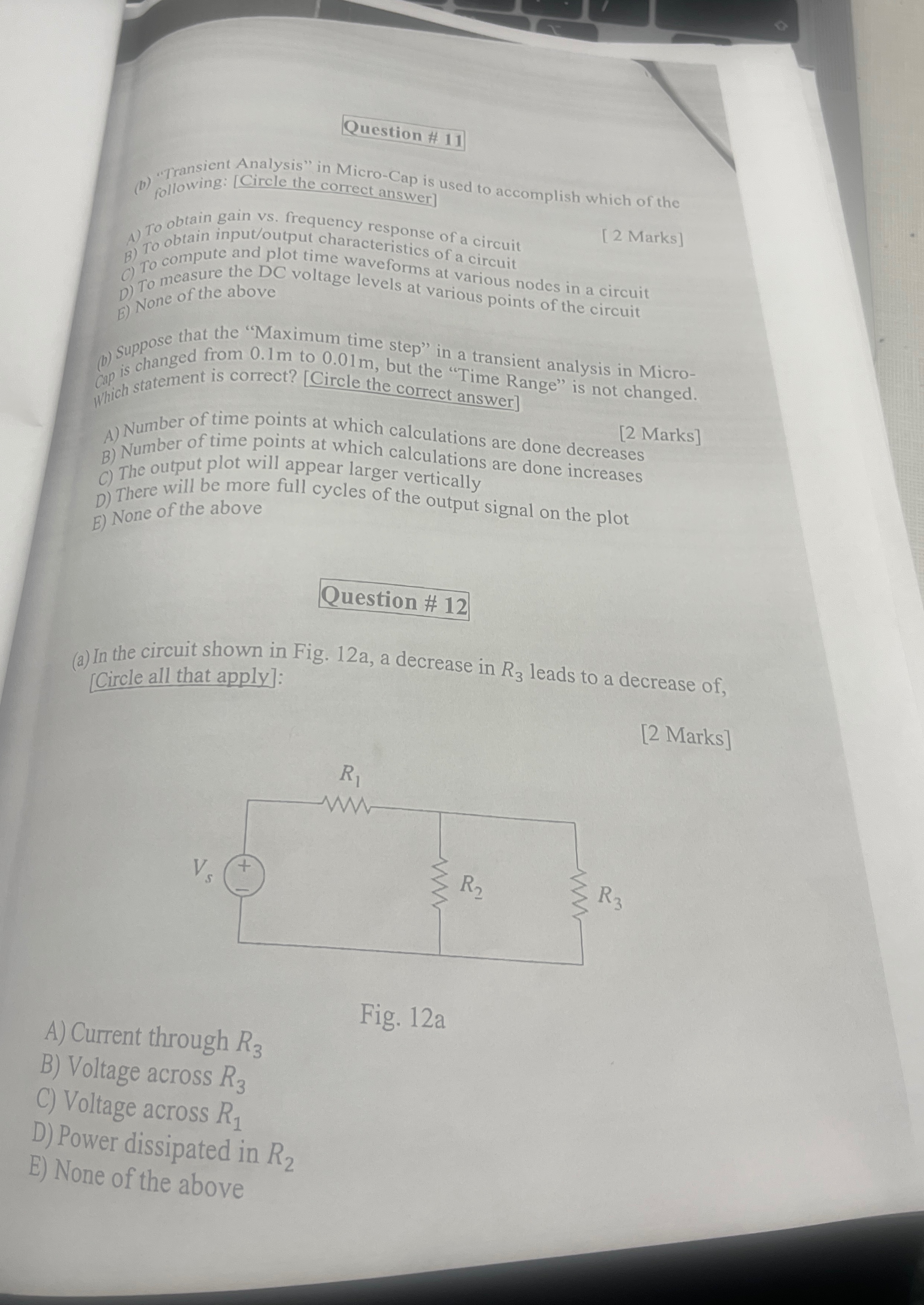 Question # 1 1 ( b ) "Transient Analysis" in